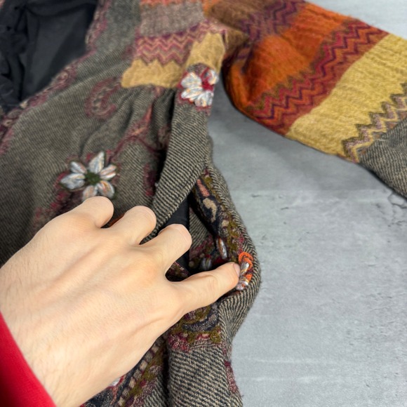 Soft Surroundings Wool Coat M Lagenlook Orange Paisley Floral Embroidered Boho - Picture 6 of 10